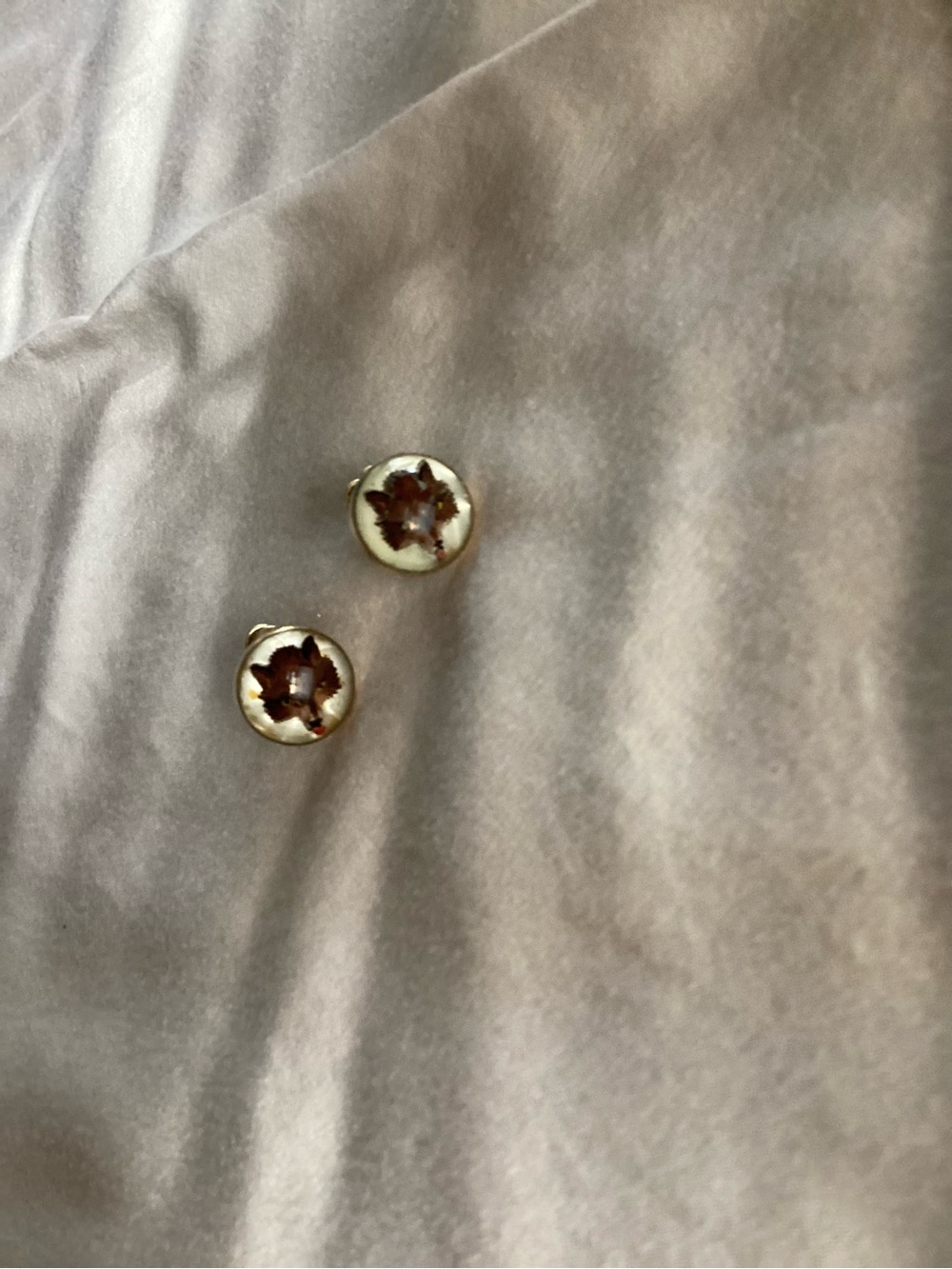 Gold-Tone Floral Stud Earrings with Brown Center